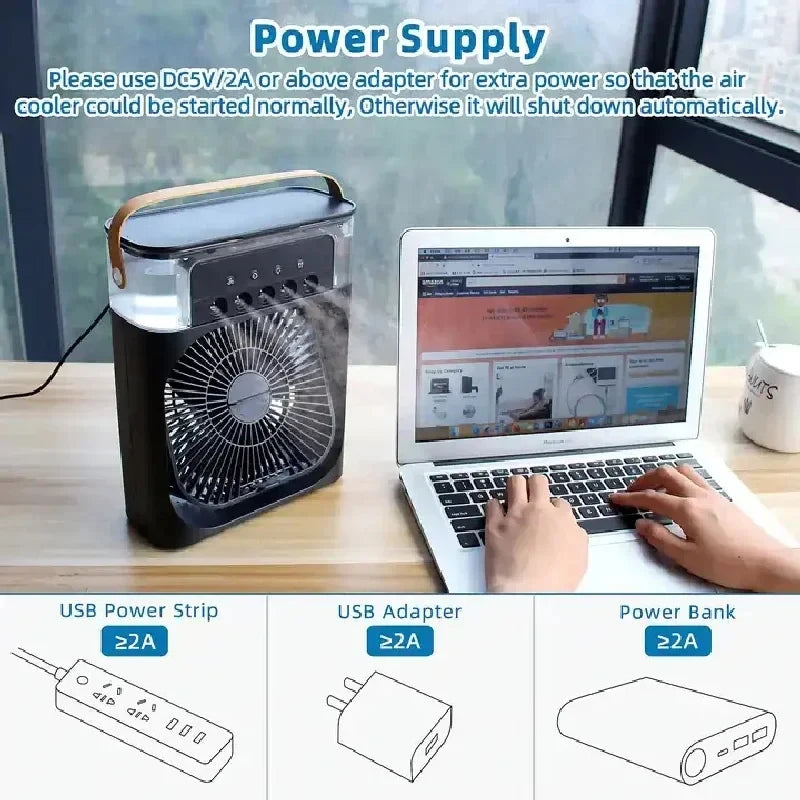 PORTABLE AIR CONDITIONER FAN | MINI EVAPORATIVE AIR COOLER USB ELECTRIC