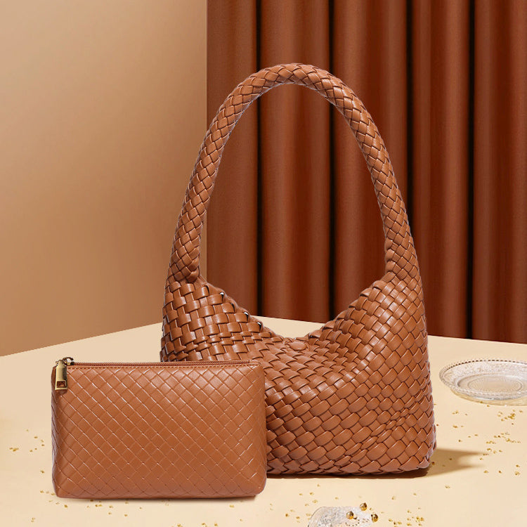 NEW design fashion trends ladies high-end PU Leather woven wrist hand bag for women