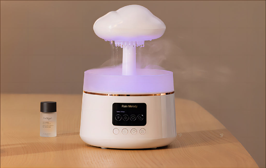 USB-Powered Smart Mushroom Humidifier 300ml Water Drip Rain Feature