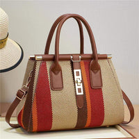 Fashion color contrast canvas tote shoulder handbag