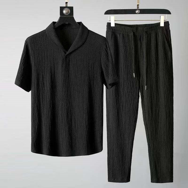 Men Outfit Set  Summer New Thin Sports Suit Men's Fashion long-sleeved Shirt Trousers 2 Piece Set