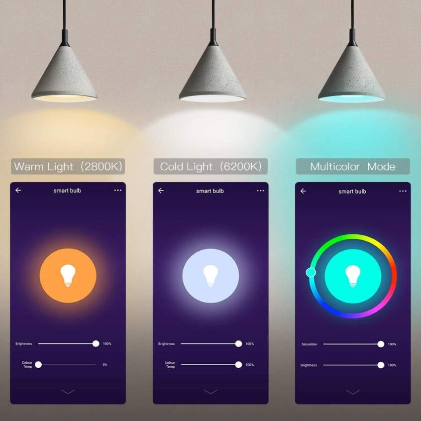 Smart LED Bulb Voice-Controlled Dimmable Lighting with Alexa, Google Home - Choose from RGB Colors, 9W, 12W, or 15W Options (A60/A19 E26/E27/B22)