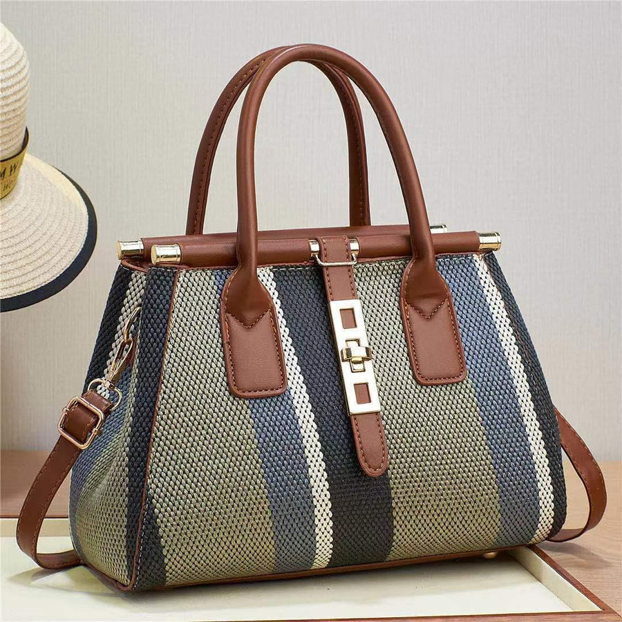 Fashion color contrast canvas tote shoulder handbag