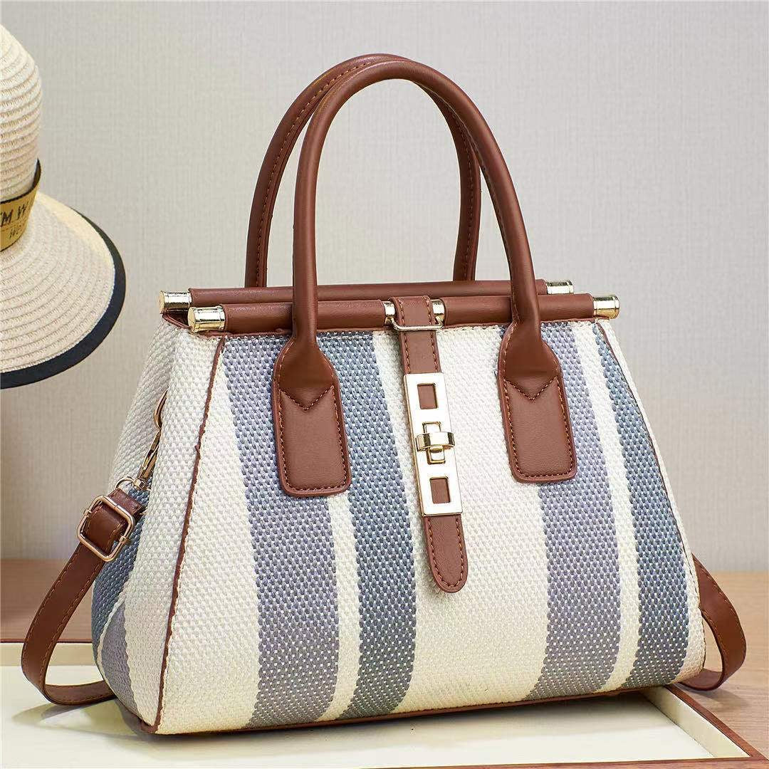 Fashion color contrast canvas tote shoulder handbag