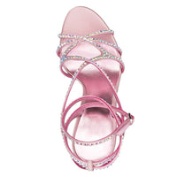 Strappy Crystal High Heel Sandals with Ankle Buckle: Round Toe Stiletto Satin Fancy Shoes - Women's Elegant Heels