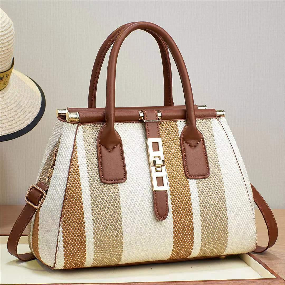 Fashion color contrast canvas tote shoulder handbag