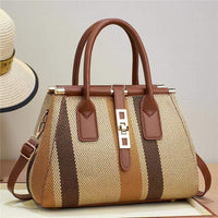 Fashion color contrast canvas tote shoulder handbag