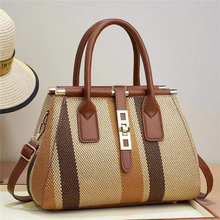 Fashion color contrast canvas tote shoulder handbag