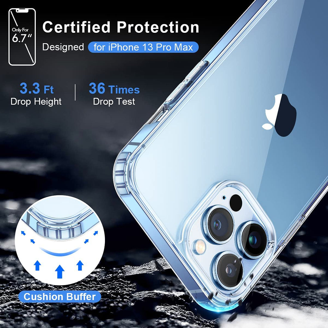 Premium Airbag Anti-Drop Clear Phone Cover with Hard PC Back and Soft TPU Silicone Transparent Shell for iPhone 12/13 Pro