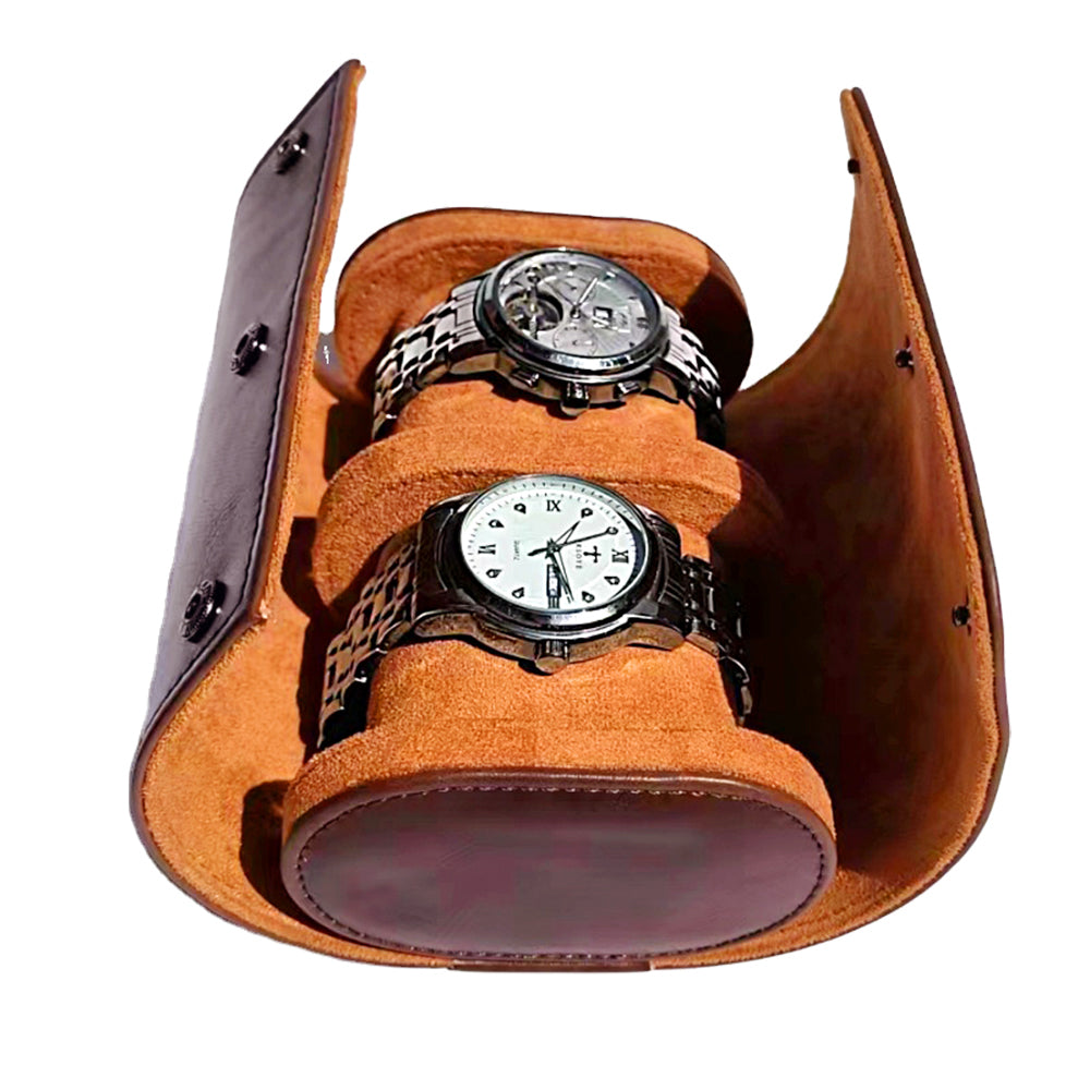 Luxe Leather Travel Roll 3-Slot Watch Organizer & Portable Storage Case