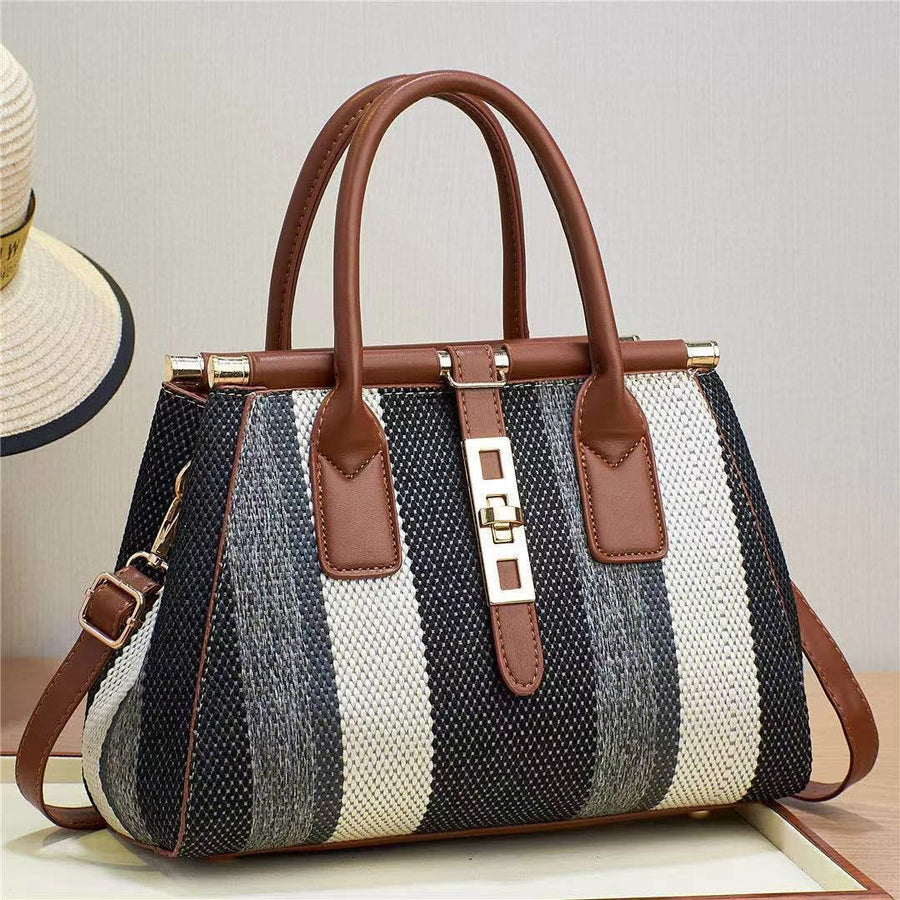 Fashion color contrast canvas tote shoulder handbag